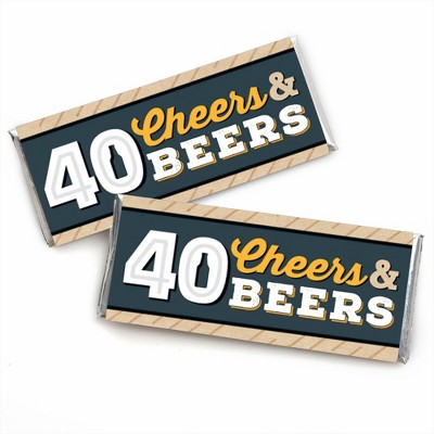 Big Dot of Happiness Cheers and Beers to 40 Years - Candy Bar Wrapper 40th Birthday Party Favors - Set of 24