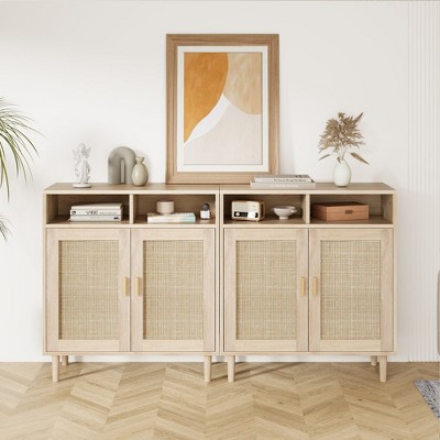 Whizmax Sideboard Buffet Storage Cabinet, Rattan Kitchen Cabinet with 2 Doors/Shelf, Accent Modern Coffee Bar Furniture for Home Decor