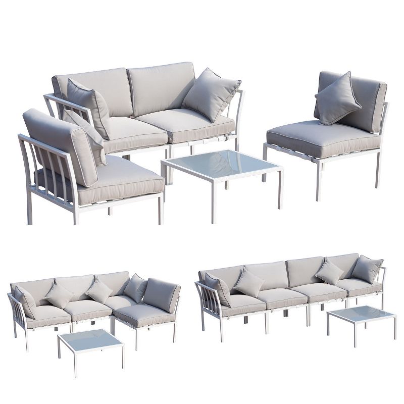 Outsunny 5 Piece Outdoor Furniture Patio Conversation Seating Set, 2 Sofa Chairs, & Coffee Table, White, 4 of 9