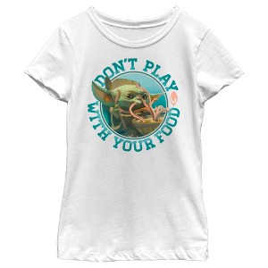 Girl's Star Wars The Mandalorian The Child Playing With Food T-Shirt - 1 of 4