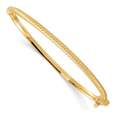 Black Bow Jewelry 3mm 10k Yellow Gold Polished Textured Hinged Bangle Bracelet