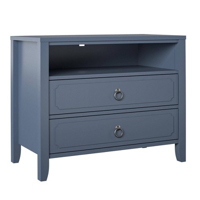 Novogratz Her Majesty 2 Drawer Nightstand Blue Transitional Style Bedside Table With Shelf Mdf Frame Target