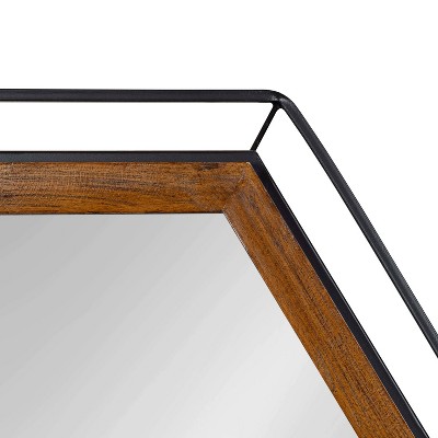 Wesman Hexagon Floating Wall Mirror in Walnut and Black