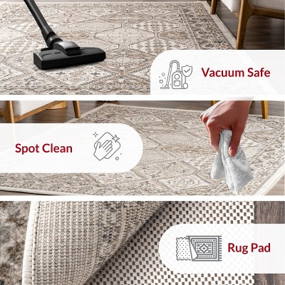 Becca Easy-Care Beige Synthetic 4' x 6' Rectangular Area Rug