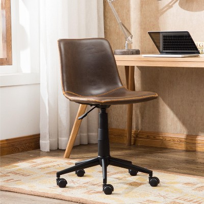 Antique Brown Faux Leather Armless Swivel Office Chair