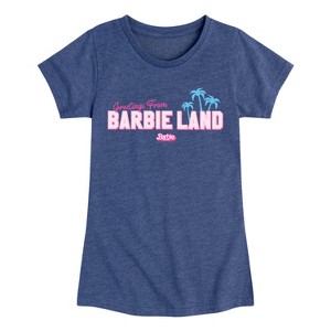 Girls' - Barbie - Greetings From Barbie Land Fitted Short Sleeve Graphic T-Shirt - 1 of 4