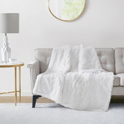 Ivory Faux Fur Electric Heated Throw Blanket