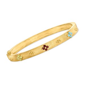 Ross-Simons 0.30 ct. t.w. Multi-Gemstone Floral Bangle Bracelet in 18kt Gold Over Sterling - 1 of 3