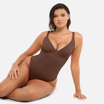 Feelingirl Women's Deep V Neck Tummy Control Thong Shapewear Bodysuit