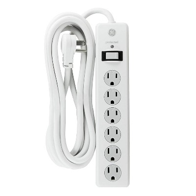 General Electric 6 Outlet Surge  Protector with 8' Extension Cord Twist To Close Safety Covers White
