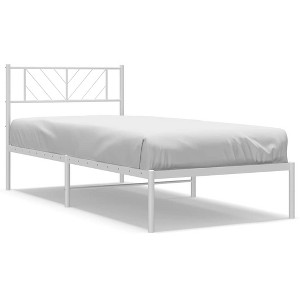 vidaXL Twin Metal Bed Frame with Headboard, Sturdy Steel, White, No Mattress - 1 of 4