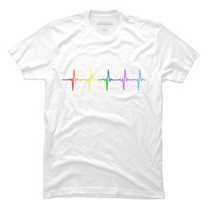 Adult Design By Humans Pride Rainbow Heartbeat By Thingsandthings T-Shirt - 1 of 2