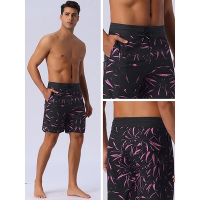 Мужские брюки INSPIRE CHIC Men's Tropical Vocation Elastic Waist Drawstring Hawaiian Print Athletic Swim Trunks Black 32 — фото 5