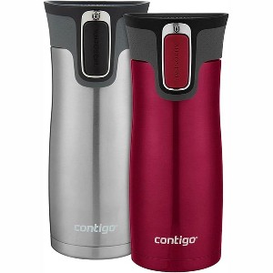 Contigo AUTOSEAL West Loop Vacuum-Insulated Stainless Steel Travel Mugs with Easy-Clean Lid, 16oz., Very Berry & Stainless Steel, 2 Pack - 1 of 4
