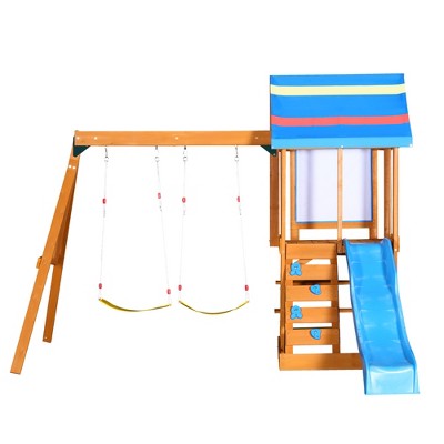 3-in-1 Cedarwood Kids' Swing Set with Slide, Swings & Climber – Durable Outdoor Playset for Backyard & Garden