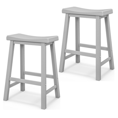 Costway Set of 2 Saddle Bar Stools Counter Height Dining Chairs with Wooden Legs Black/Gray/White - image 1 of 4