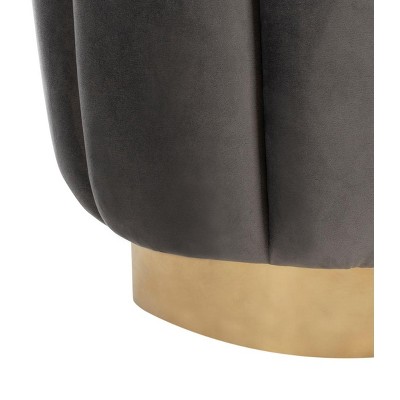 Maxine Transitional Gray Velvet Round Storage Ottoman