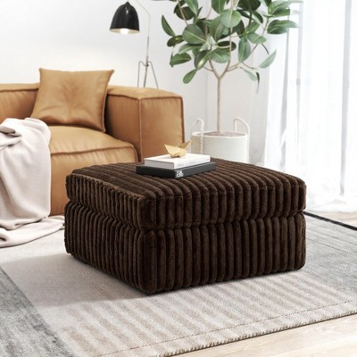 Roundhill Furniture Solenne Oversized Ottoman with Jumbo Corduroy Upholstery Chocolate