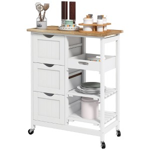 Aghana Digitals Black Rolling Kitchen Island Cart with Wood Top, 3 Drawers, 3 Shelves & Removable - 1 of 4