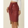 INSPIRE CHIC Women's High Low Hem Belted High Waist Side Button Decor Faux-Leather Skirt - 2 of 4