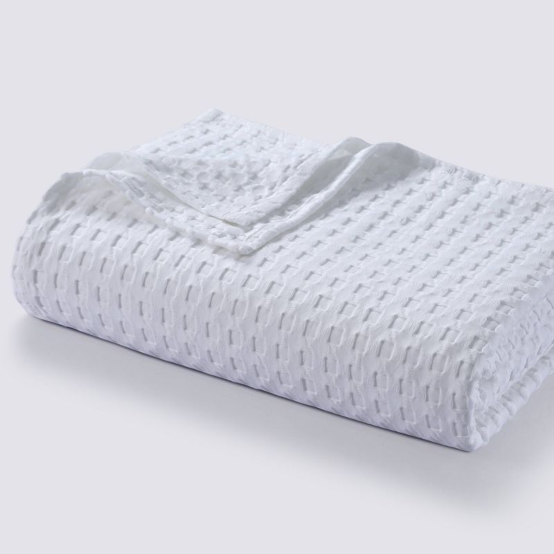 Tribeca Living Twin Vienna Chunky Waffle Weave Cotton Oversized Blanket White, 1 of 4