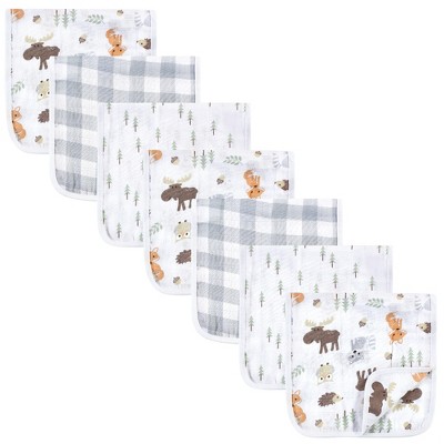 Hudson Baby Unisex Baby Muslin Burp Cloth 7pk, Woodland, One Size