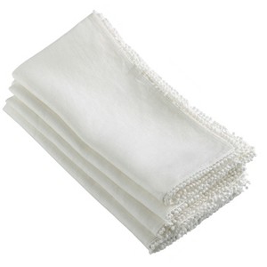 4pk Ivory PomPom Design Napkin 20" - Saro Lifestyle - 1 of 1