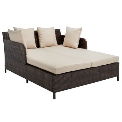 August Brown and Sand Wicker Outdoor Daybed with Cushions