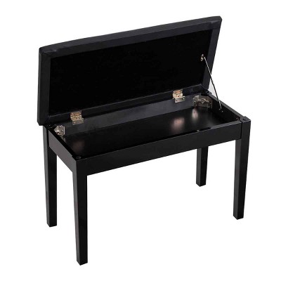 Elegant Solid Wood and Black PU Leather Double Duet Piano Bench with Storage