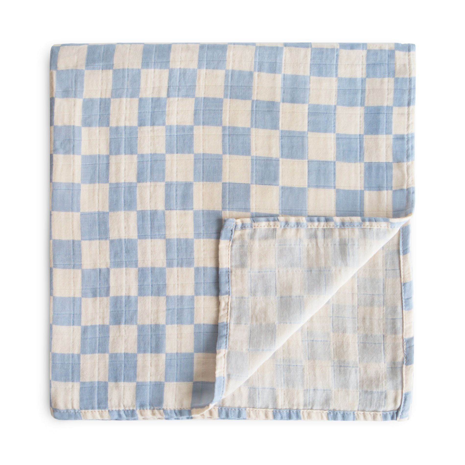 Organic Cotton Muslin Swaddle Blanket Blue Check One Size
