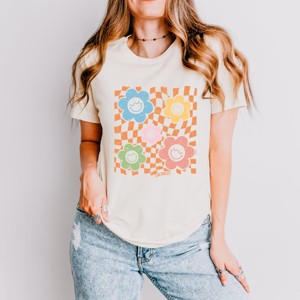 Simply Sage Market S.W.Smiley Checkered Flowers And Smiley Short Sleeve Tee - 1 of 4