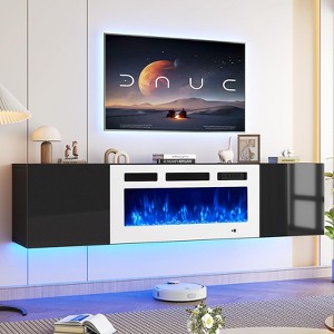 Aoxun 70" Floating Fireplace TV Stand with 36" Electric Fireplace, Wall Mounted Fireplace Entertainment Center with Storage - 1 of 4