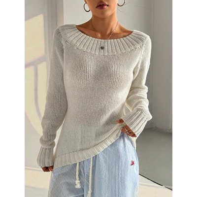 Women's Round Neck Sweater Casual Long Sleeve Knit Top Pullover Fall Top