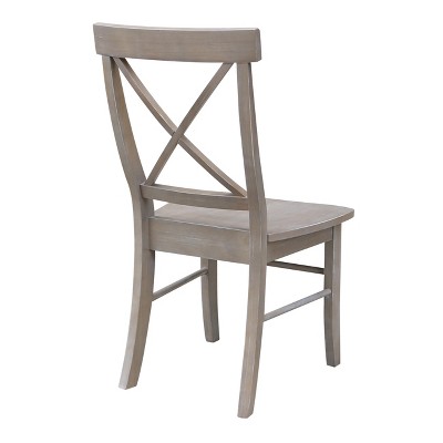 Washed Gray Taupe Solid Wood X-Back Dining Chairs, Set of 2