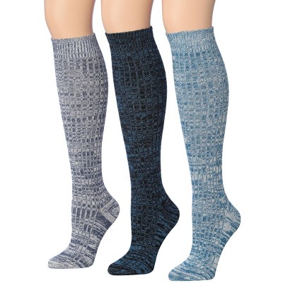 Tipi Toe Womens 3 Pairs Ribbed Cable Knit Space Dye Patterns Knee High Wool-Blend Boot Socks