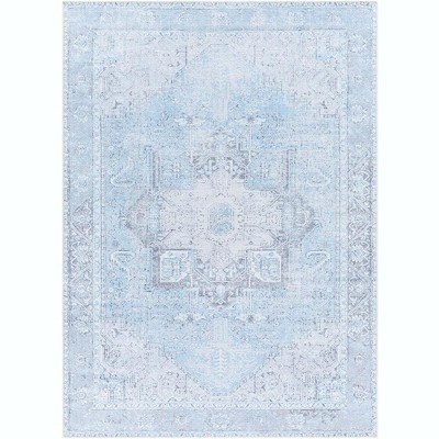 Mark & Day Nora 6'7"x9' Rectangle Washable Woven Indoor Area Rugs Ice Blue: Stain-Resistant, Pet Friendly, Floral Pattern