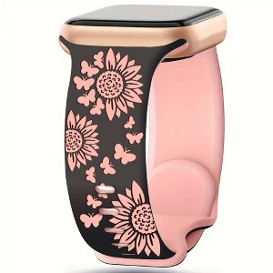 HTUTWOO Sunflowers Engraved Apple Watch Band, Soft Silicone Strap 38/40/41/42/44/45/49mm for iWatch Series 11 10 9 8 7 6 5 4 3 2 1 SE Ultra - 1 of 4