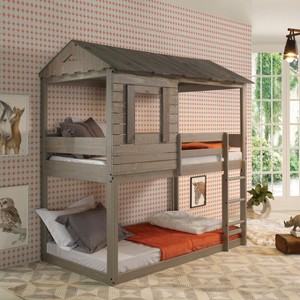 NicBex Twin over Twin Bunk Bed with Safety Guardrail,Solid Pine Wood Loft Bed with Built-in Ladder,Rustic Bunk Beds,Bunk Beds for Bedroom - 1 of 4