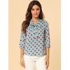 INSPIRE CHIC Women's Ruffle Shoulder Polka Dots Elastic Cuff 3/4 Sleeves Bow Tie Neck Blouse - 2 of 4