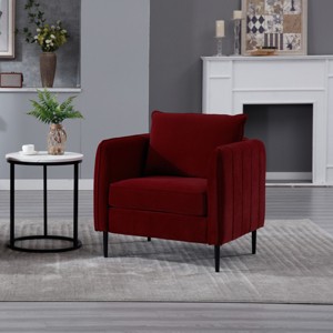 Mid-Century Velvet Accent Chair with Pillow and Metal Legs,Modern Comfy Armchair for Living Room or Home Office-Cuddlewood - 1 of 4