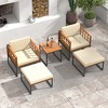 Costway 5 PCS Acacia Wood Patio Furniture Set with Ottomans Soft Cushions & Coffee Table - 2 of 4
