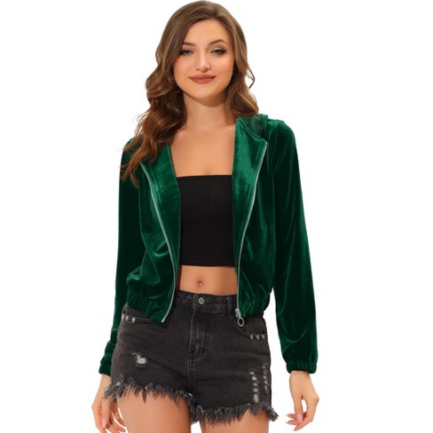 Allegra K Women's Casual Lightweight Zip-Up Bomber Jacket with Pockets Dark  Green Small