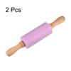 Unique Bargains Silicone Non-Stick Wooden Handle Kitchen Reusable Rolling Pin 2 Pcs - 3 of 4