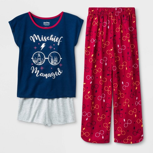 Girls' Harry Potter Mischief Managed 3pc Pajama Set - Navy/White/Red :  Target