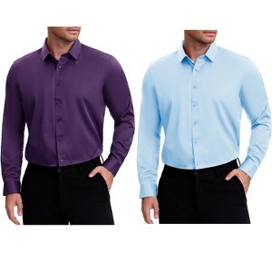 INSPIRE CHIC Men's Point Collar Long Sleeves Button Down Solid Formal Dress Shirts 2 Packs - 1 of 4