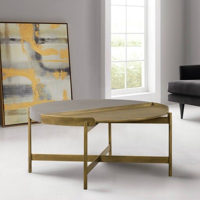 Round Gold and Gray Metal Contemporary Coffee Table