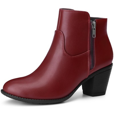 BLISSFUL STEP Women's Low Chunky Heel Side Zipper Booties