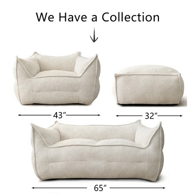Beige Boucle Upholstered Double Bean Bag Sofa