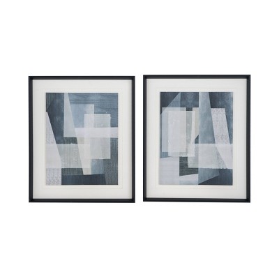 A&B Home Set of 2 Geometric Shapes Black Framed Wall Arts Blue: Mid-Century Modern Decor, Vertical Orientation