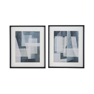 A&B Home Set of 2 Geometric Shapes Black Framed Wall Arts Blue: Mid-Century Modern Decor, Vertical Orientation - 1 of 4